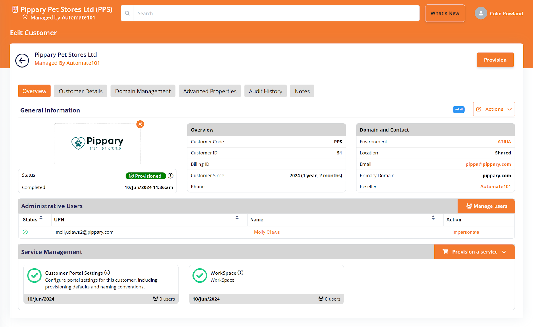 View a customer in Atria