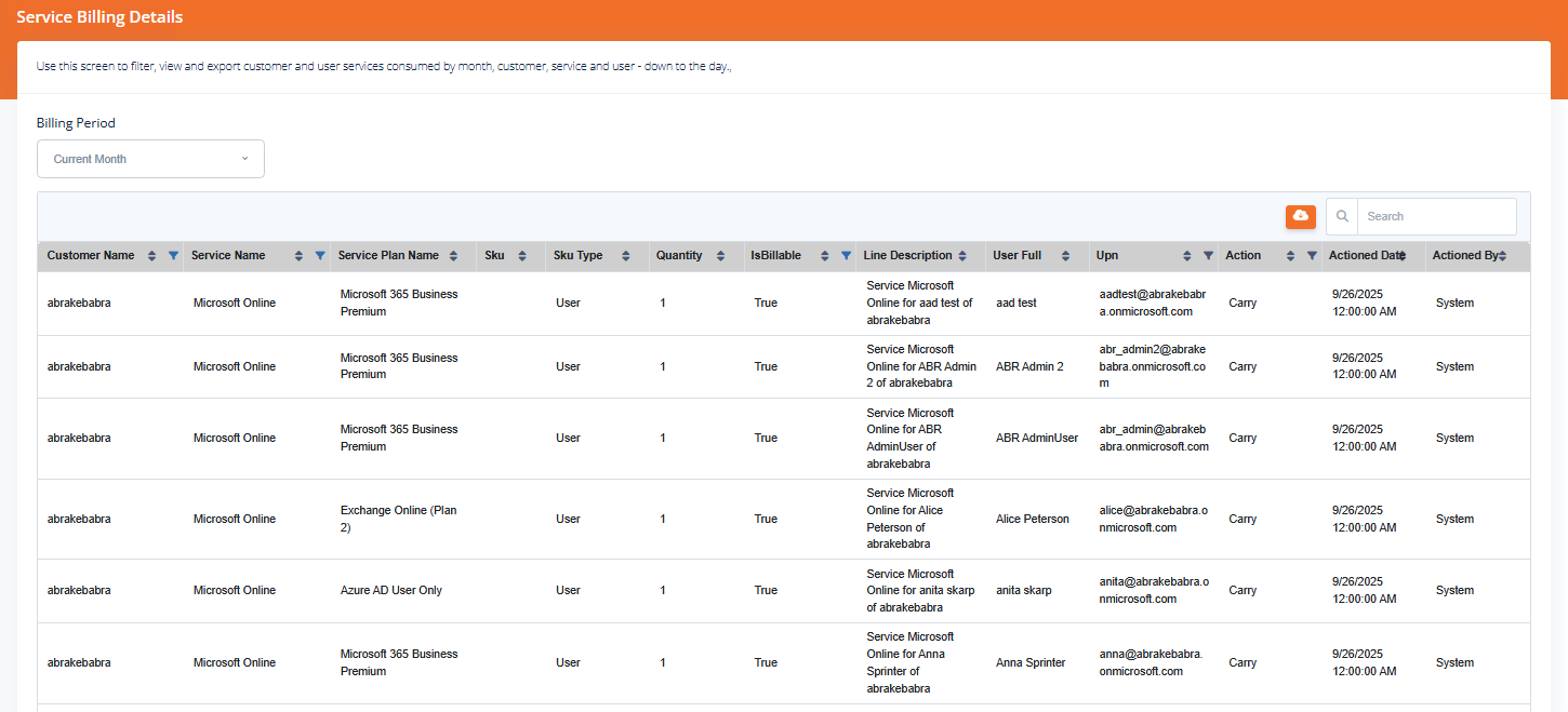 Custom reporting interface showing license usage and exports